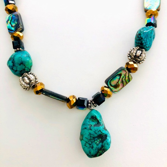 Vintage Turquoise Abalone Bead Necklace - Picture 13 of 14